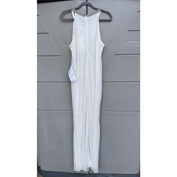 Mac Duggal Beaded Halter Neck Column Sheath Gown Sleeveless White Bridal Sz 14 - Picture 8 of 16